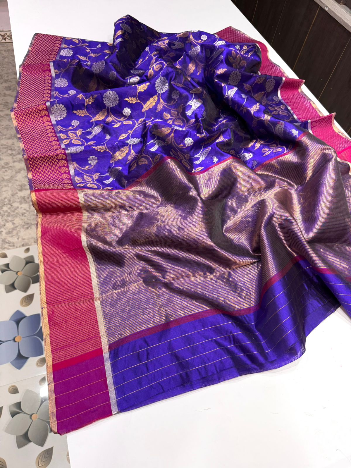 Blue Nakshidaar Chanderi saree