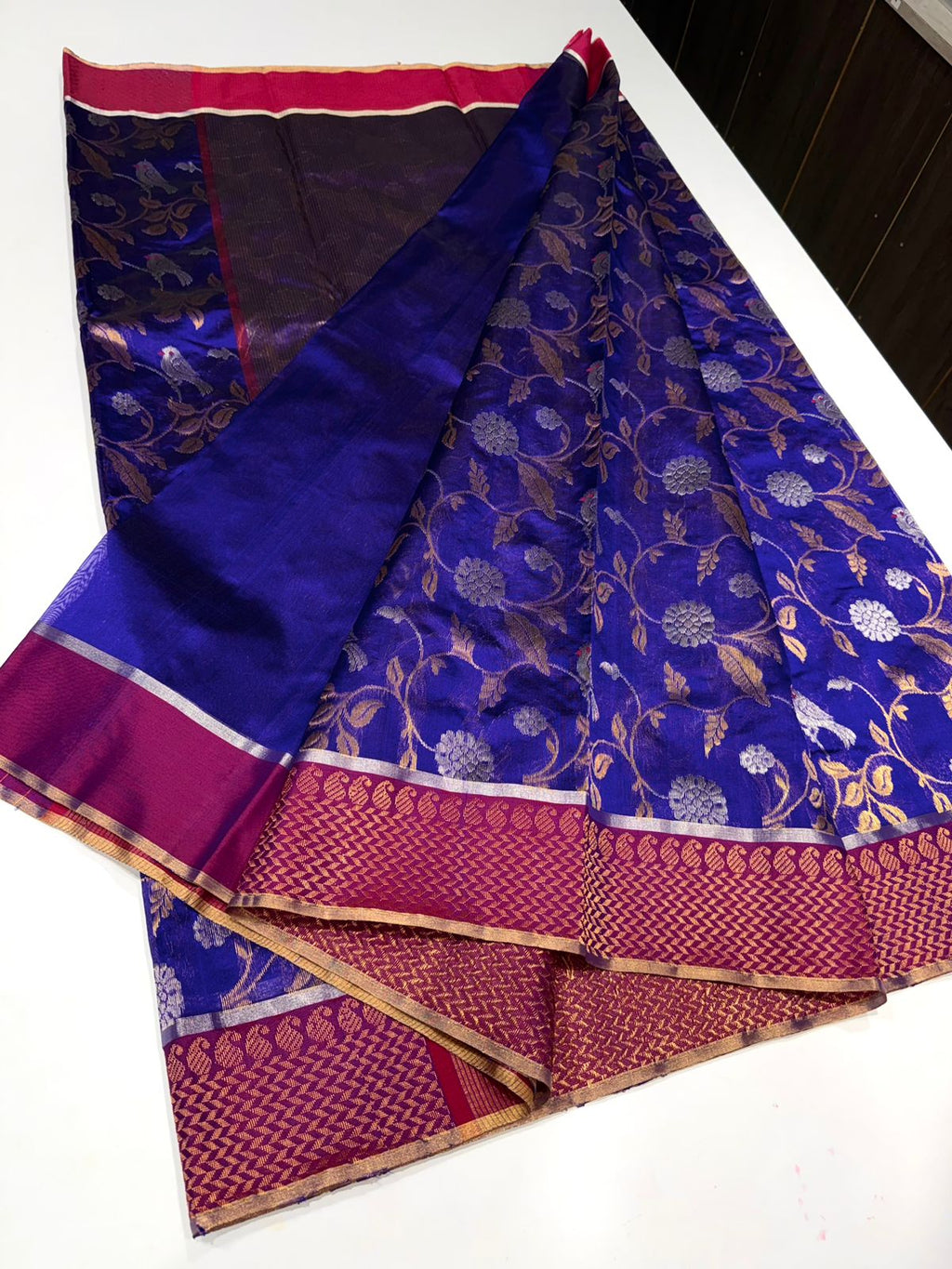 Blue Nakshidaar Chanderi saree