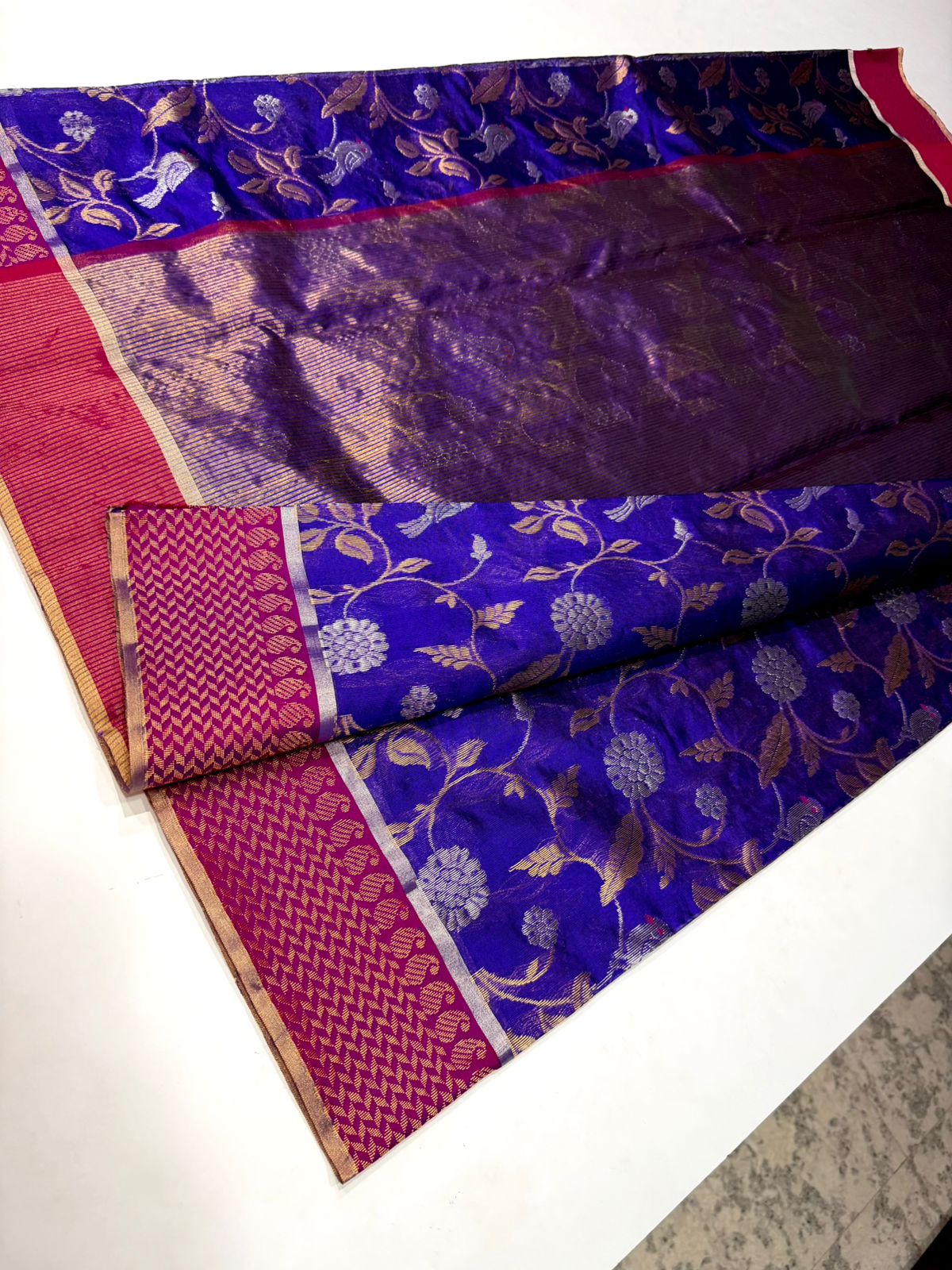 Blue Nakshidaar Chanderi saree
