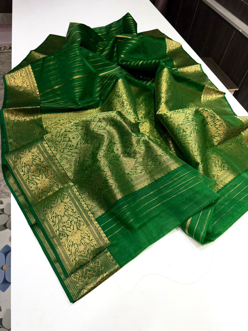 Green Strip Chanderi Saree