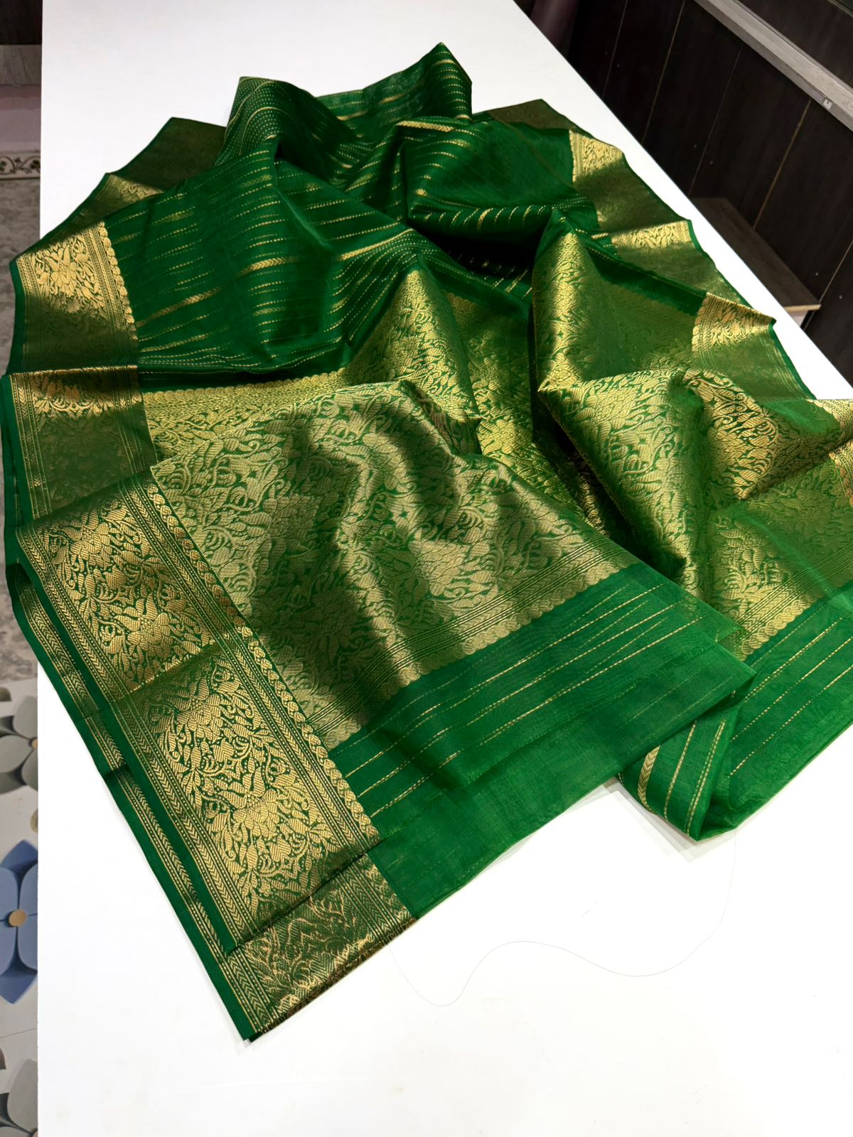 Green Strip Chanderi Saree