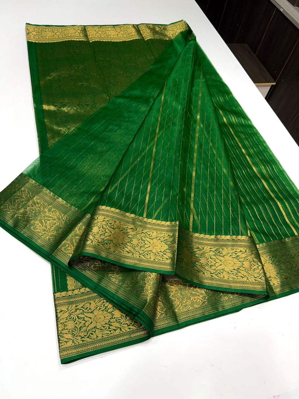 Green Strip Chanderi Saree