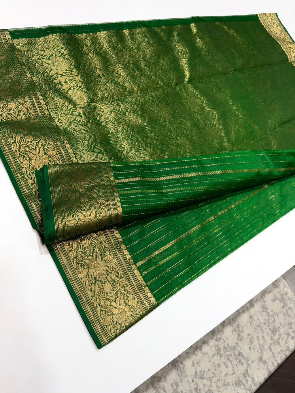 Green Strip Chanderi Saree