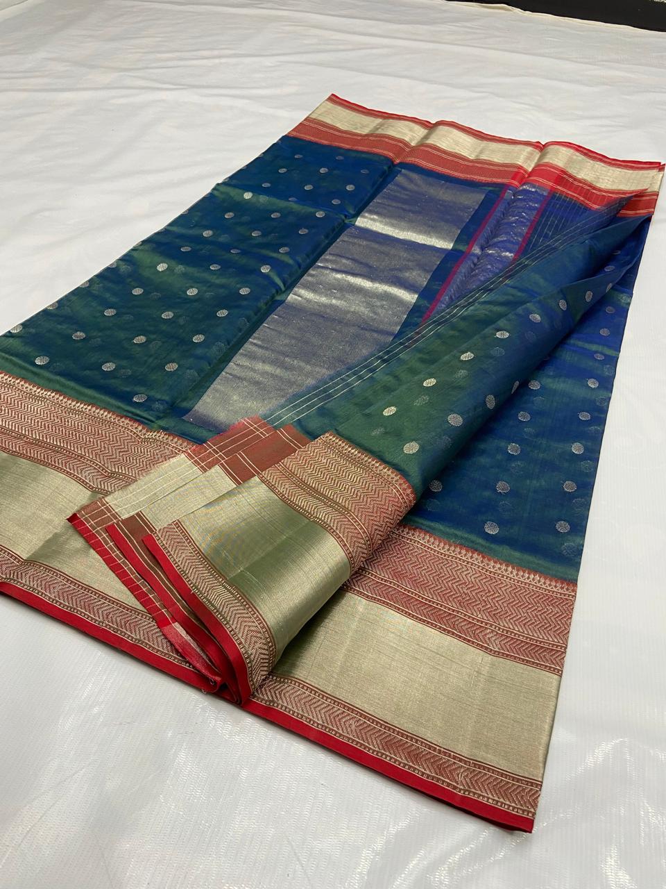 Teal Color Chanderi Saree